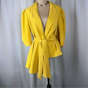 NWT New York And Company 7th Avenue Jacket Sz 18 Yellow Asymmetric Belted Bold